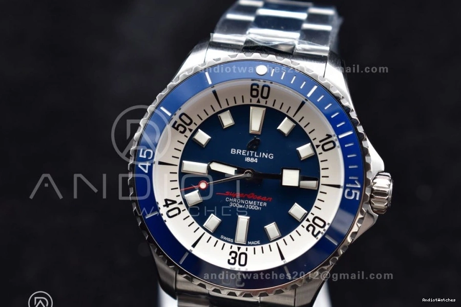 Bezel Bracelet Blue 482 Automatic TF 44 Dial 1:1 Thermal White Ceramic SS on Edition Blue SuperOcean A Best 0208